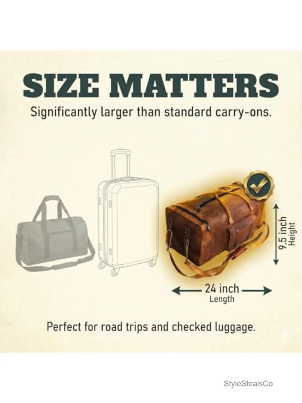 24 Inch Genuine Leather Duffel Bag Weekend Travel Carry On Gym Sports Overnight